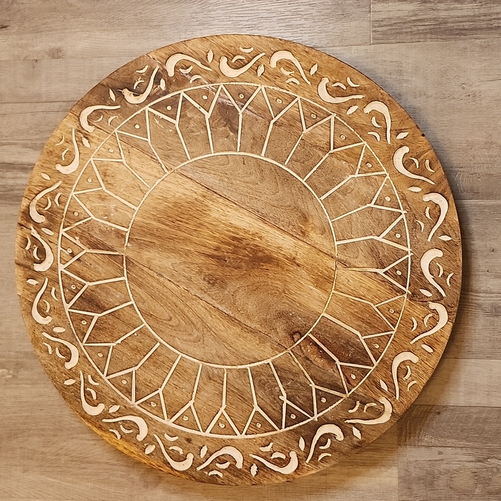 Large 20" Multicolor Wood Lazy Susan Turntable Tabletop Charcuterie Decor Vtg.